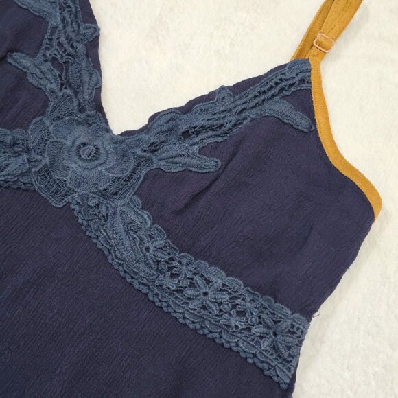 Dress – Miss Me – Navy Blue – Lace Trim Rayon Adjustable Strap Asymmetrical Hem - Picture 9 of 12